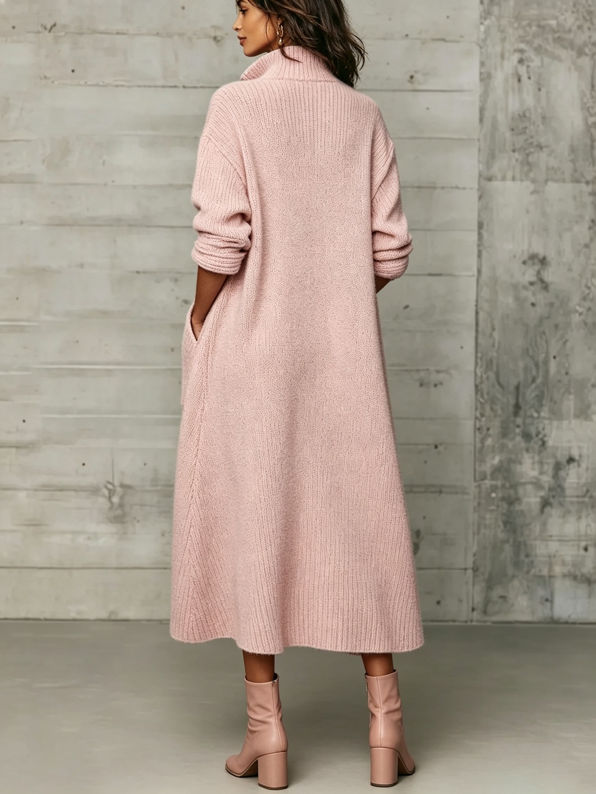 🤲LAST DAY SAVE 49% ⏰Elegant Quarter-zip High Collar Oversized Knit Midi Dress— FREE Handbag