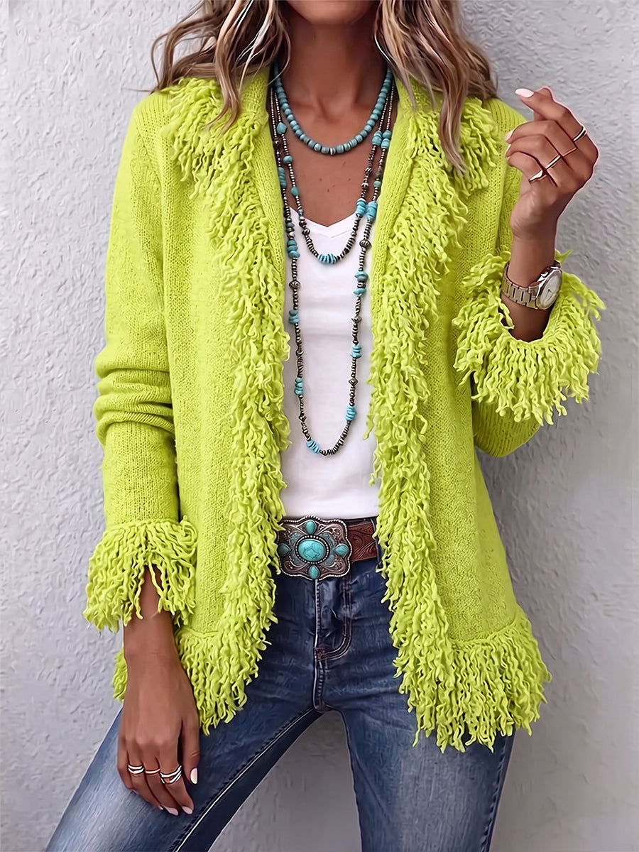 Women's Cozy Fringe Cardigan – Stylish Boho Knit Sweater