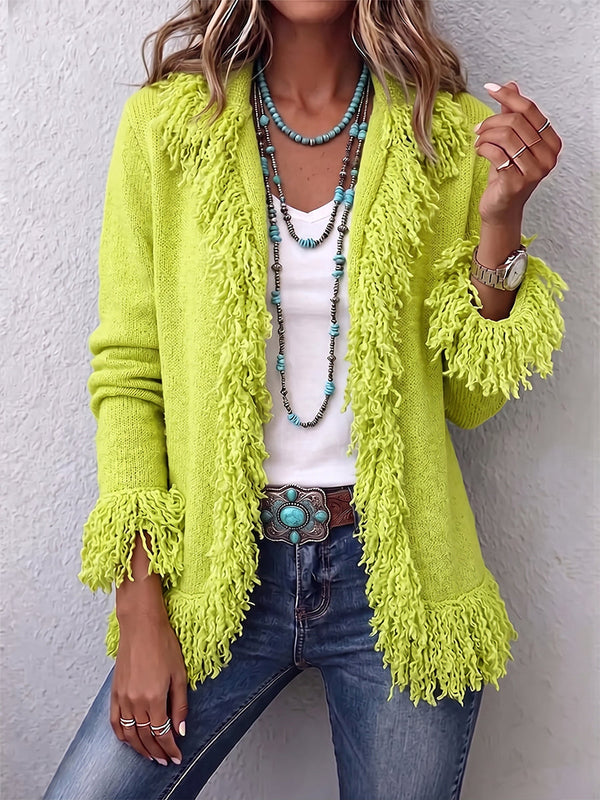 Women's Cozy Fringe Cardigan – Stylish Boho Knit Sweater