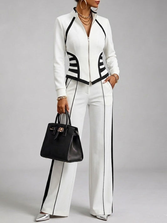 🤲LAST DAY SAVE 49% ⏰Cozy And Casual Two-piece Set Featuring A Slim-fit, Stretchy Zip-up Sweatshirt And Pants With Black Webbing Trim.— FREE Handbag