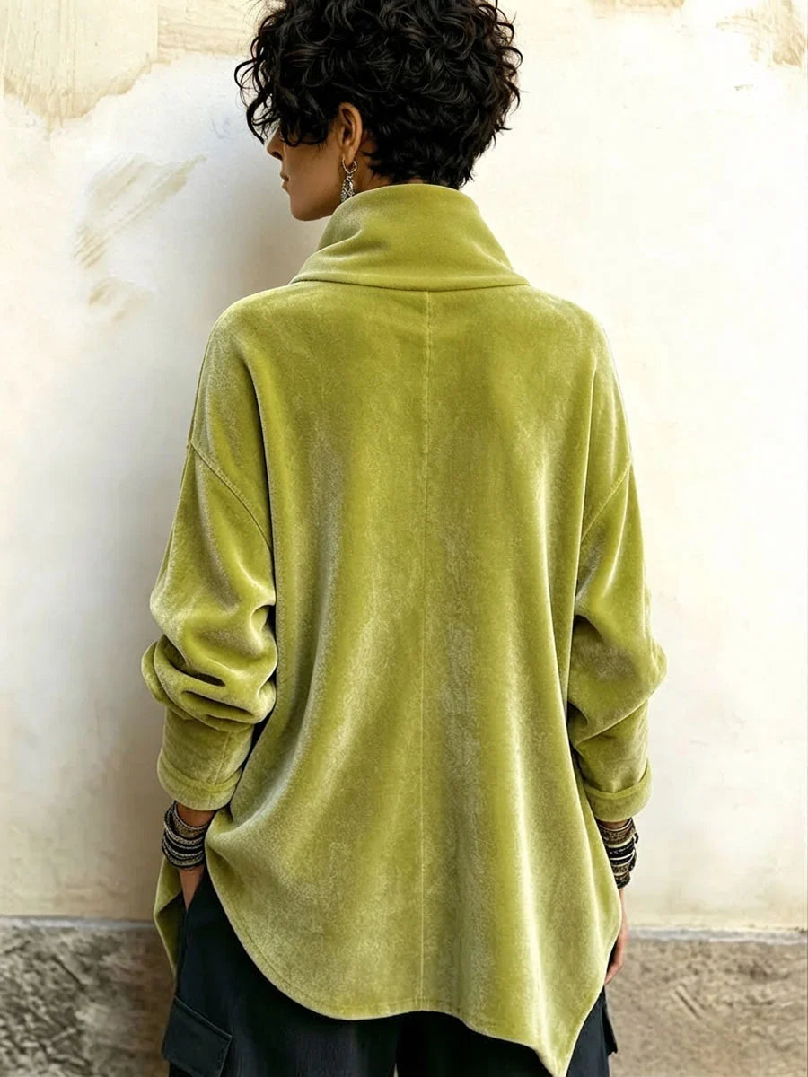 🤲LAST DAY SAVE 49% 🐆Chic Velvet Asymmetric Button Turtleneck Top