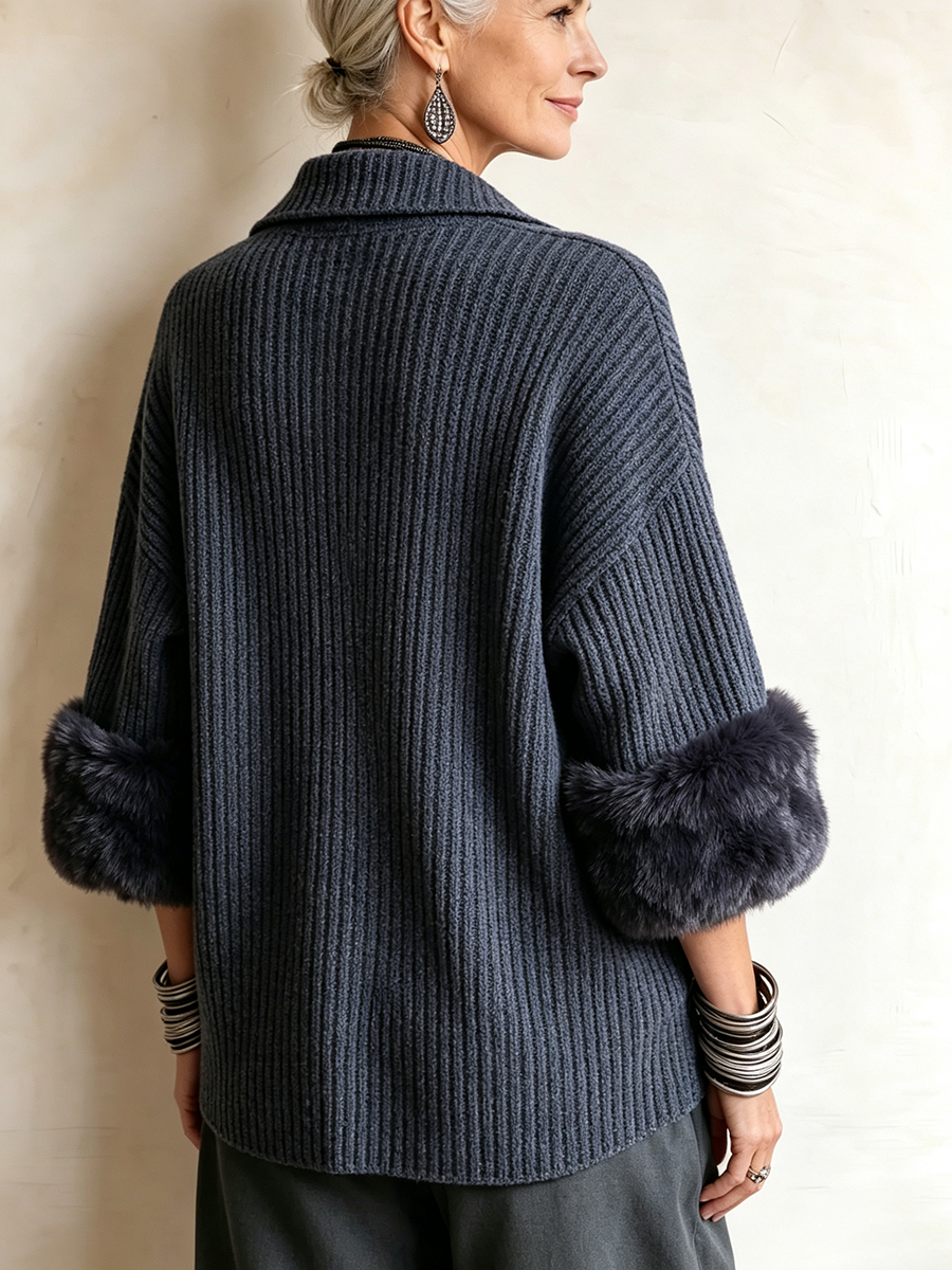 🤲LAST DAY SAVE 49% ⏰Cozy Ribbed Fur-trimmed Knitted Cardigan