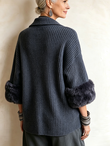 🤲LAST DAY SAVE 49% ⏰Cozy Ribbed Fur-trimmed Knitted Cardigan