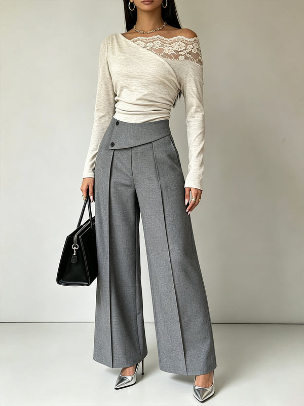 🤲LAST DAY SAVE 49% ⏰Lace-Trimmed Off-Shoulder Top & Wide-Leg Pants Set— FREE Handbag