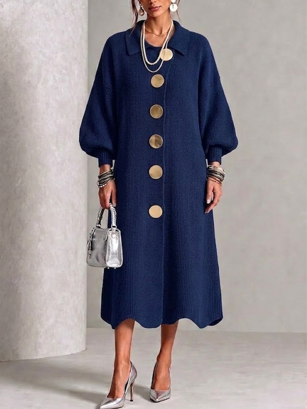🤲LAST DAY SAVE 49% ⏰Long-sleeve Knit Dress With A Large Metal Buckle, Lapel Collar, And Lantern Sleeves— FREE Handbag