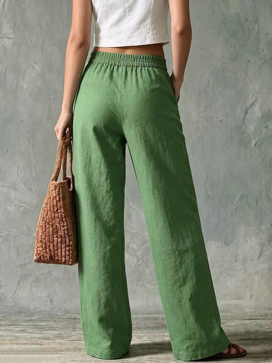 π€²LAST DAY SAVE 49% β°Women's Solid Color High-waisted Casual Loose Cotton Linen Wide-leg Pants