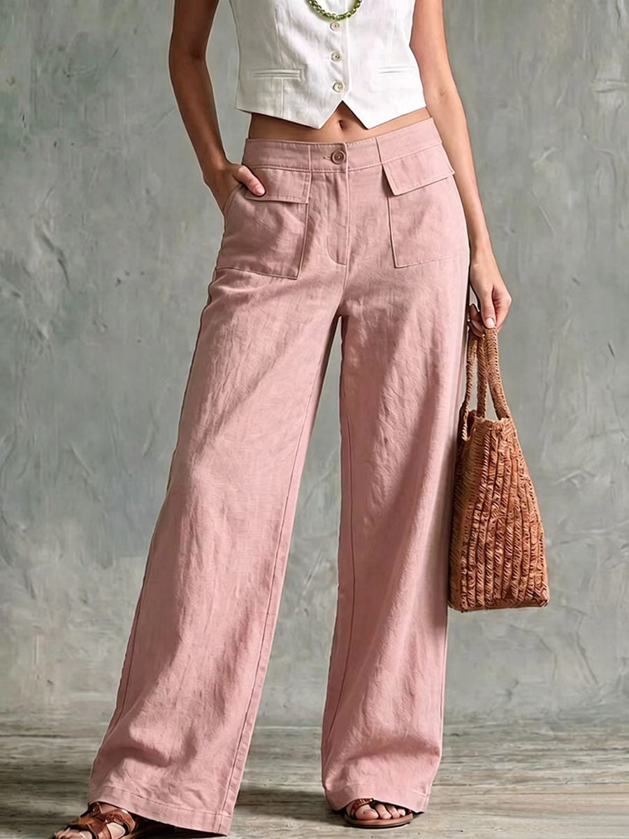 🤲LAST DAY SAVE 49% ⏰Women's Solid Color High-waisted Casual Loose Cotton Linen Wide-leg Pants