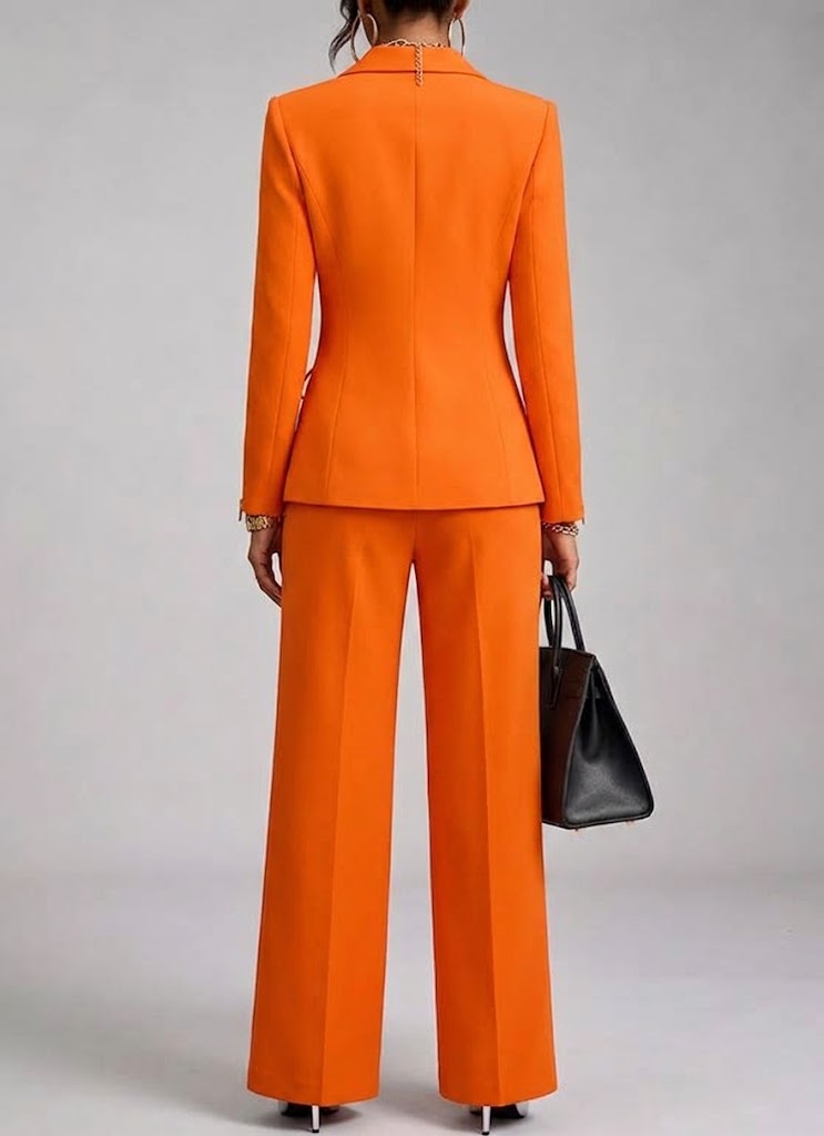 🤲LAST DAY SAVE 49% 🧡 Women’s Orange 2-Piece Suit Set with Wide-Leg Pants — FREE Handbag