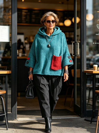 🤲LAST DAY SAVE 49% ⏰Relaxed Contrast Pocket Hooded Sweater