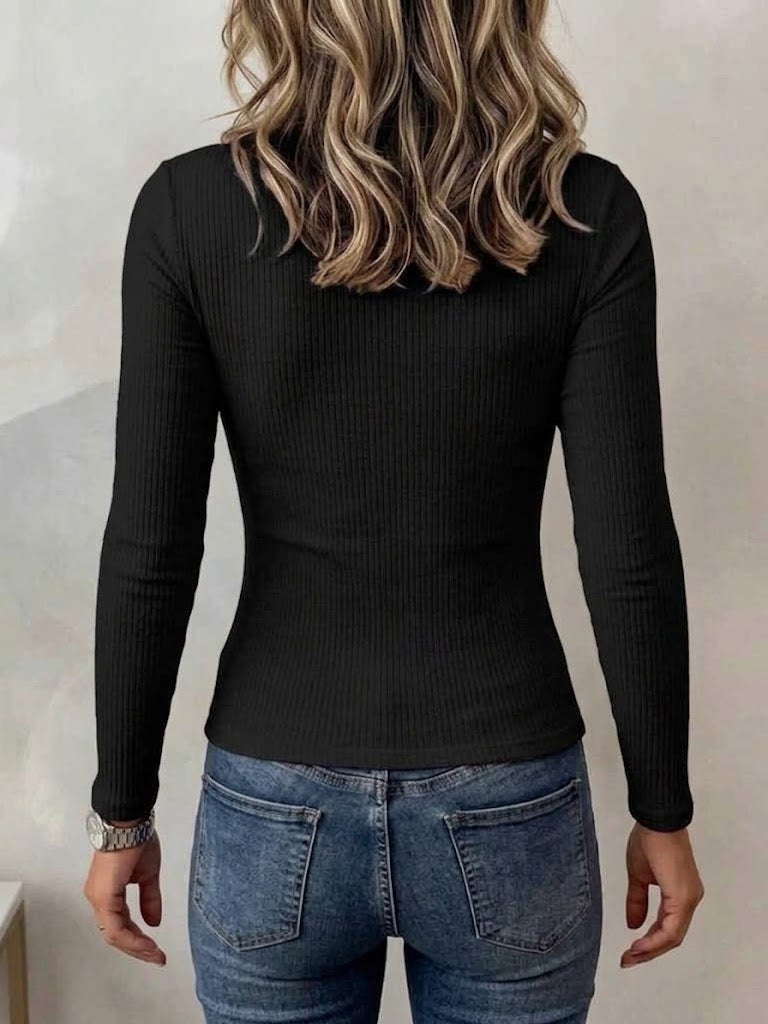 🤲LAST DAY SAVE 49% ⏰Crew Neck Chest Cutout Deep V Fitted Ribbed Long Sleeve Knit Top