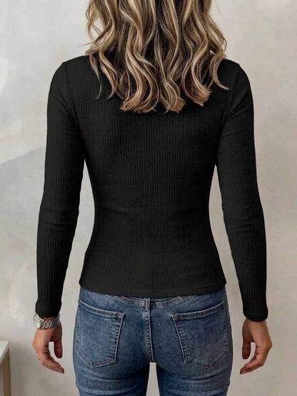 🤲LAST DAY SAVE 49% ⏰Crew Neck Chest Cutout Deep V Fitted Ribbed Long Sleeve Knit Top