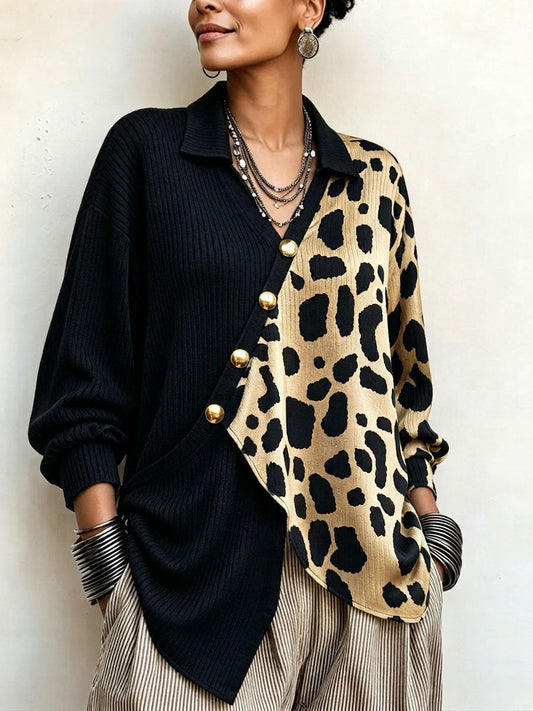 🤲LAST DAY SAVE 49% ⏰Chic Bold Leopard Color-block Asymmetric Sweater
