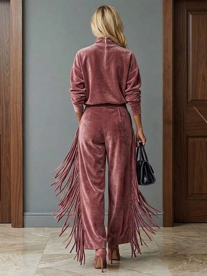 🤲LAST DAY SAVE 49% ⏰Elegant Faux Suede Two-piece Set With 3d Floral And Tassel Details