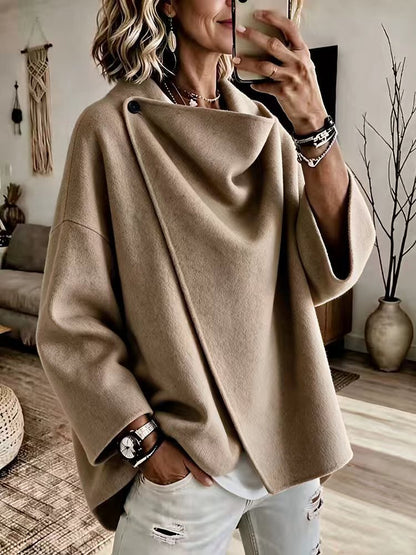 🤲LAST DAY SAVE 49% ⏰Women's Asymmetrical Button Wrap Collar Poncho Sweater