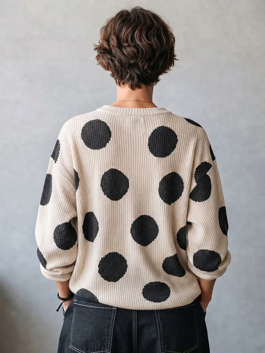 🤲LAST DAY SAVE 49% ⏰Cozy Oversized Polka Dot Lapel Collar Knit Top