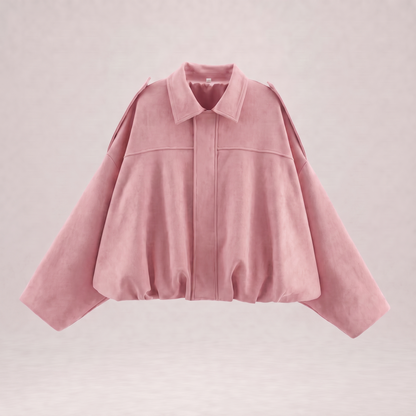 Women's Cropped Faux Suede Jacket | Oversized Casual Zip-Up Jacket