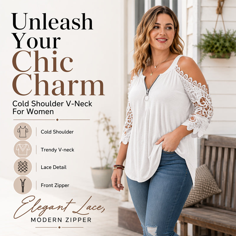Women's Lace Sleeve V-Neck Casual Blouse – Elegant Loose Fit Tunic Top