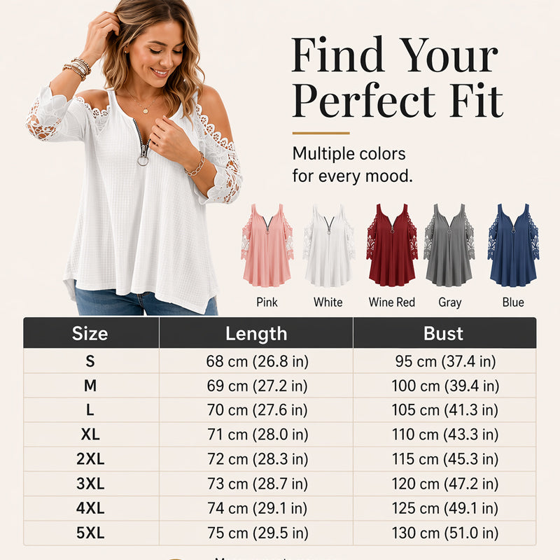 Women's Lace Sleeve V-Neck Casual Blouse – Elegant Loose Fit Tunic Top