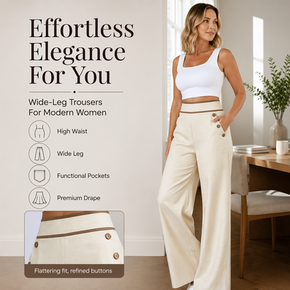 🤲Top Rated 🌿🛍️ Contrast-Trim Wide-Leg Pants – legant Drape & Flattering High-Rise