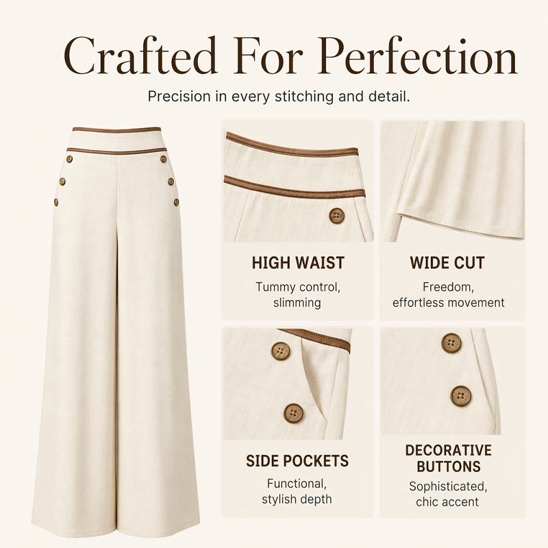🤲Top Rated 🌿🛍️ Contrast-Trim Wide-Leg Pants – legant Drape & Flattering High-Rise