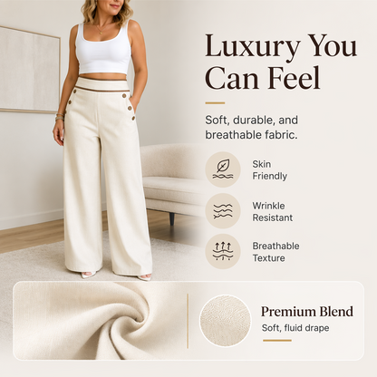 🤲Top Rated 🌿🛍️ Contrast-Trim Wide-Leg Pants – legant Drape & Flattering High-Rise
