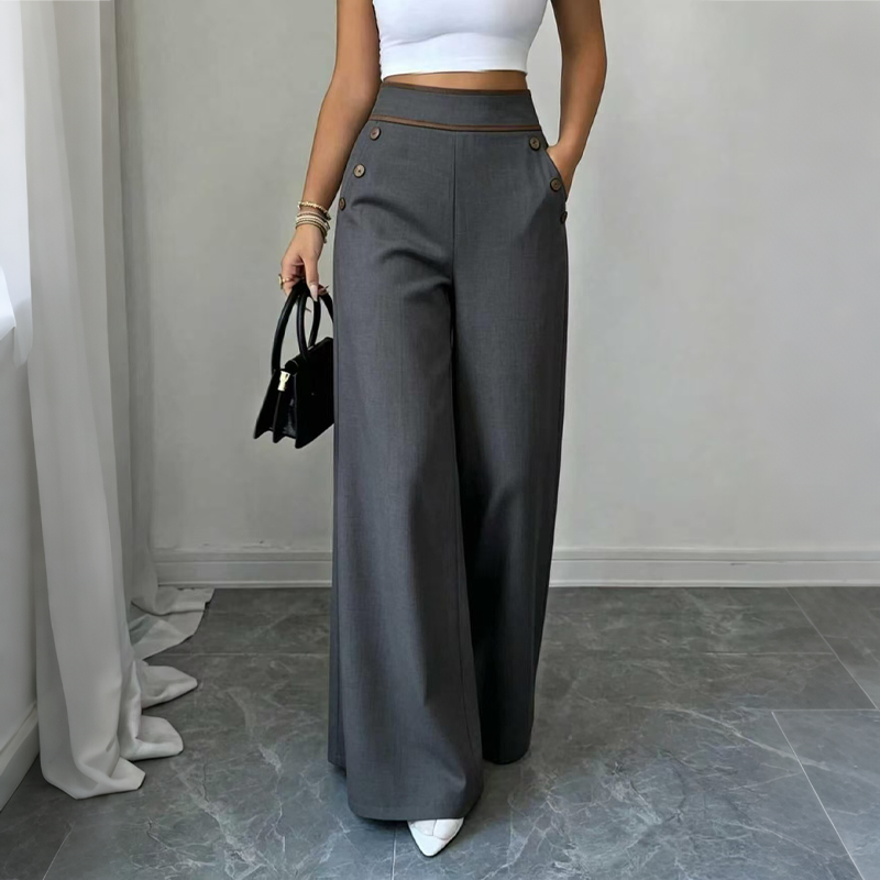 🤲Top Rated 🌿🛍️ Contrast-Trim Wide-Leg Pants – legant Drape & Flattering High-Rise