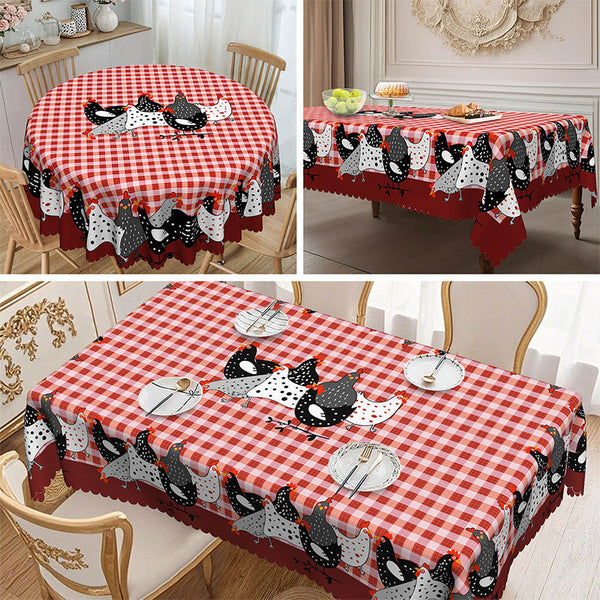 Farmhouse Rooster Plaid Tablecloth