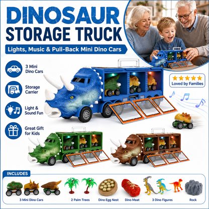 Dinosaur Transport Truck Playset – Lights, Music & Mini Dino Cars