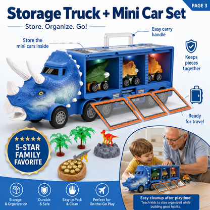 Dinosaur Transport Truck Playset – Lights, Music & Mini Dino Cars