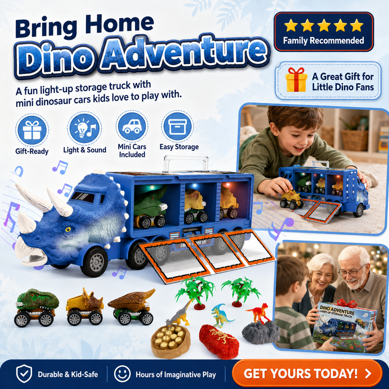 Dinosaur Transport Truck Playset – Lights, Music & Mini Dino Cars
