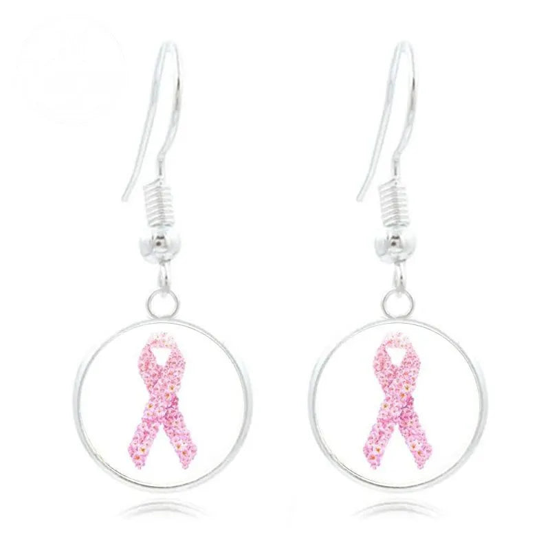 Pink Ribbon Time Gem Earrings