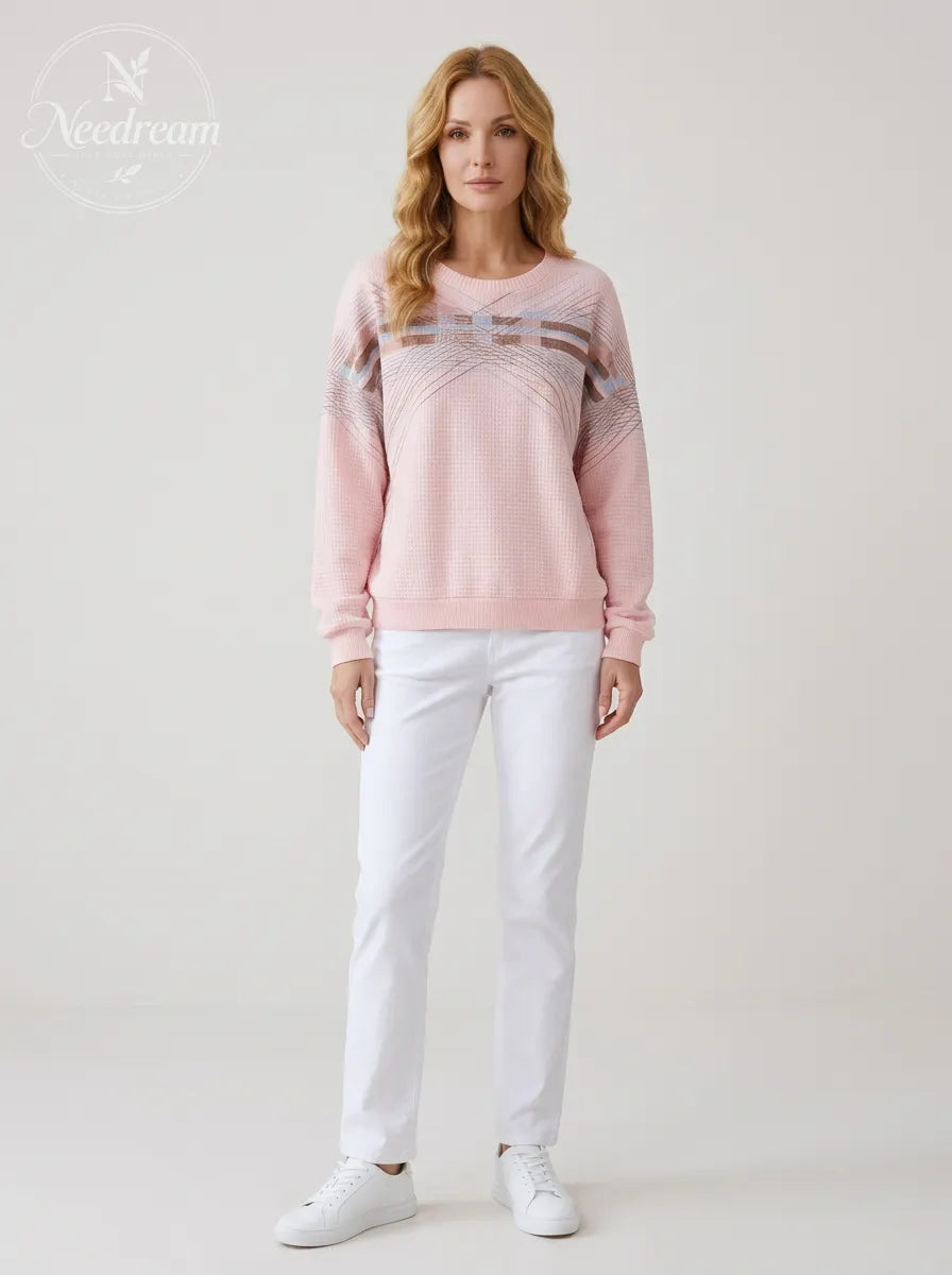 Women's Breast Cancer Awareness Pink Waffle Knit Printed Sweatshirt