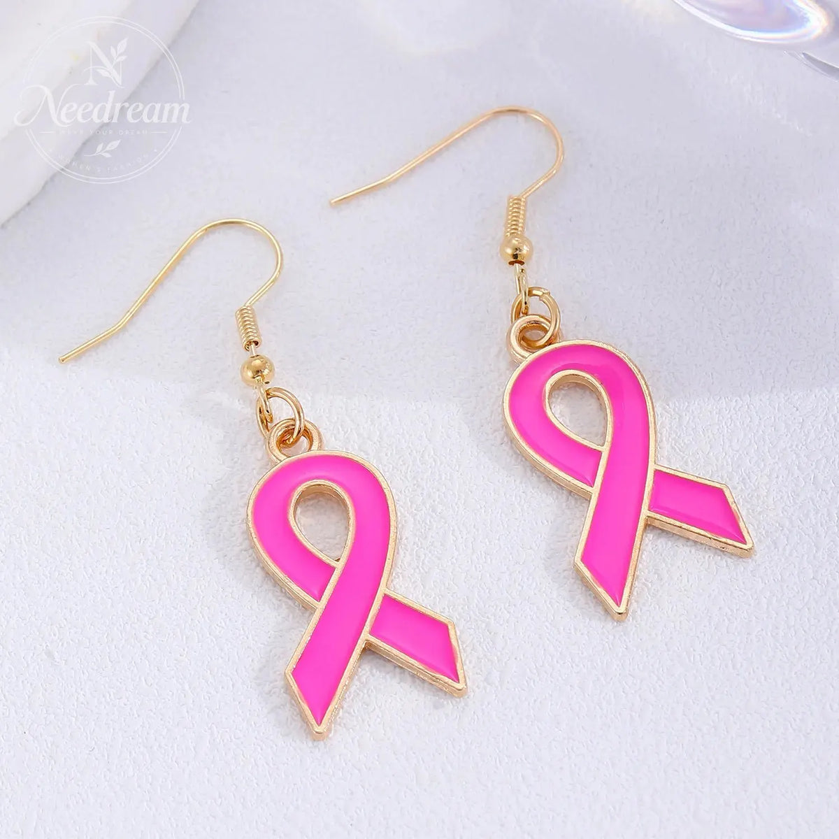 Drip Oil Pink Ribbon Earrings