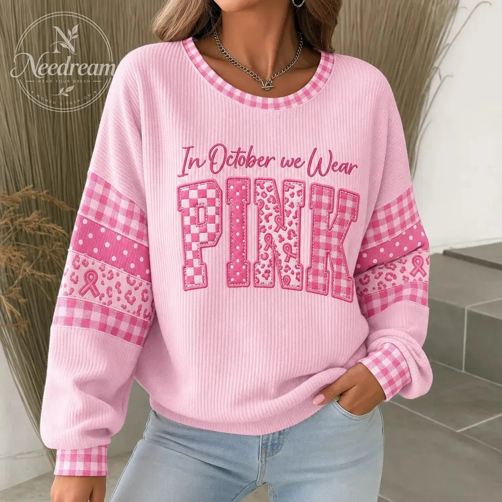 Women's Pink Graphic Print Long Sleeve Cotton Blend Sweatshirt
