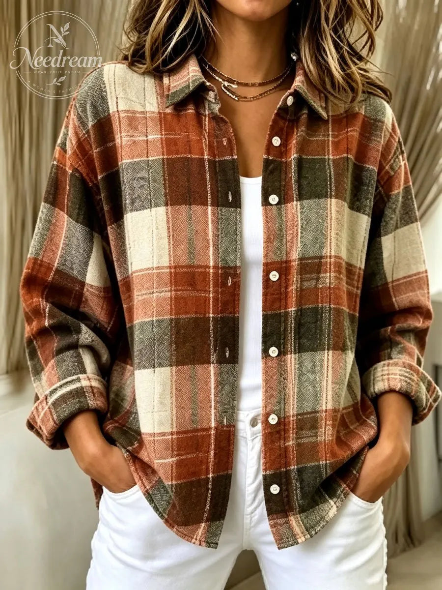 Ladies' Checkered Pattern Casual Long Sleeved Shirt