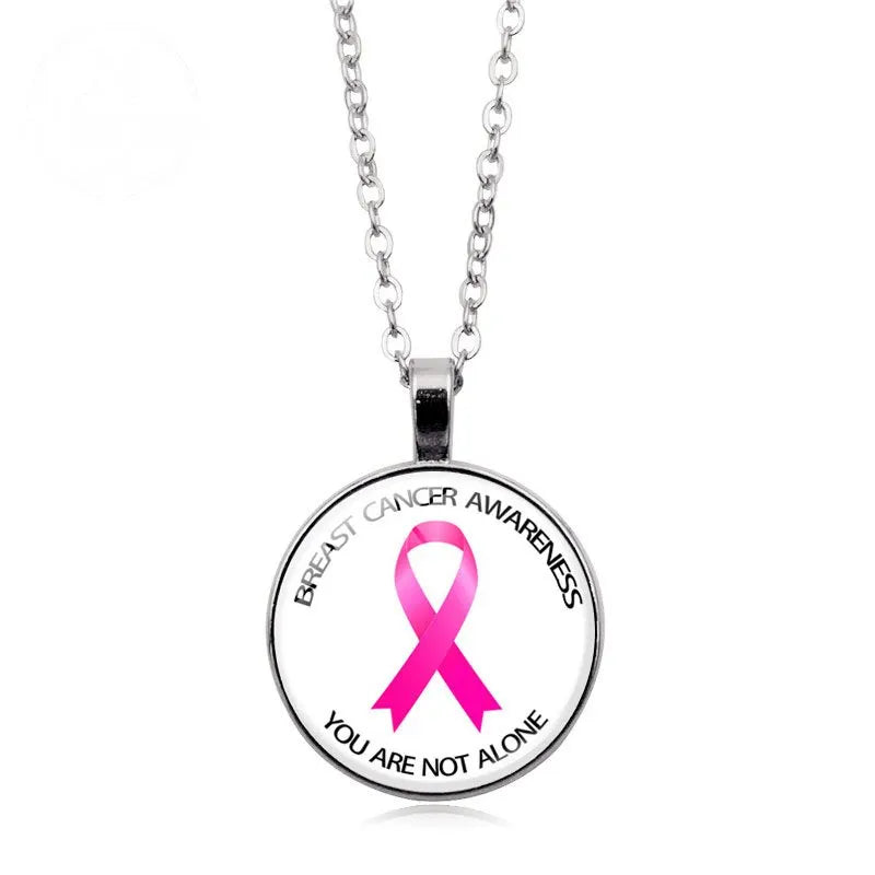 Love Women Pink Ribbon Gemstone Necklace