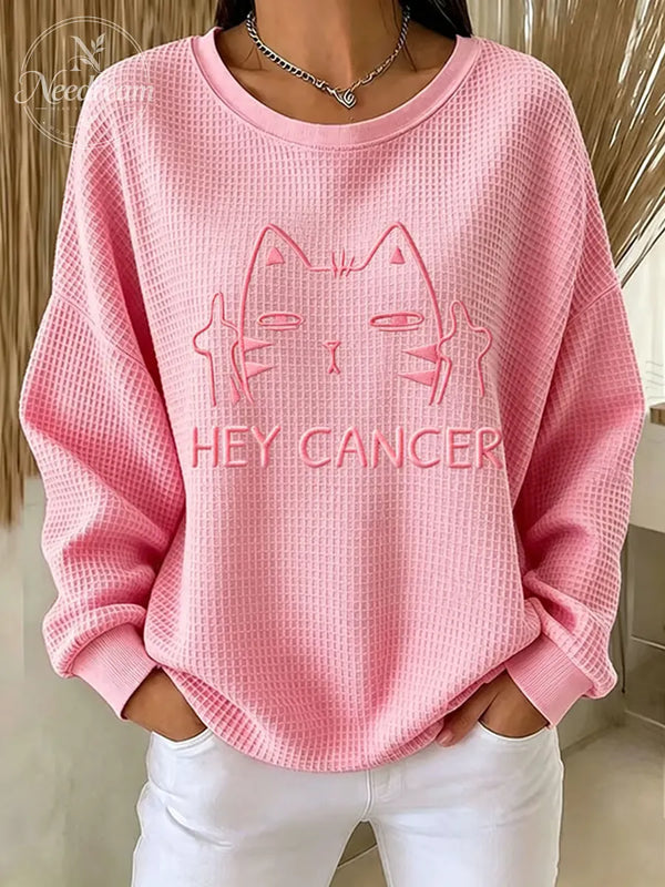 Women'S Hey Cancer Cat Middle Finger Printed Casual Sweatshirt