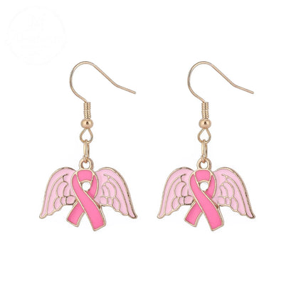 Pink Ribbon Heart Health Breast Cancer Earrings