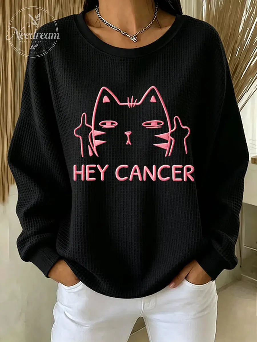 Women'S Hey Cancer Cat Middle Finger Printed Casual Sweatshirt