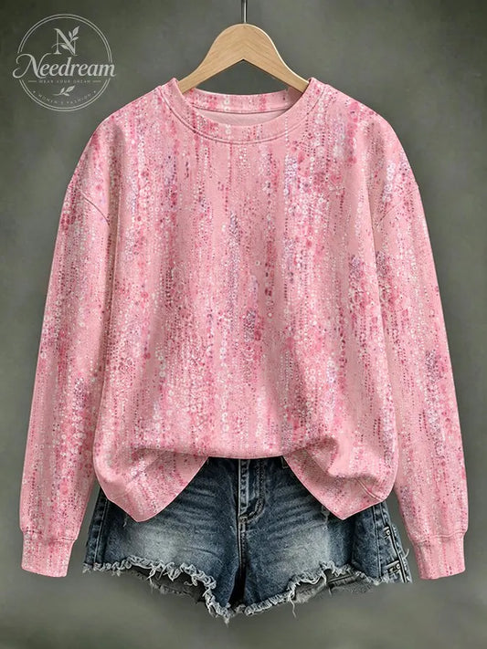 Women'S Breast Cancer Contrast Butterfly Round Neck Sweatshirt