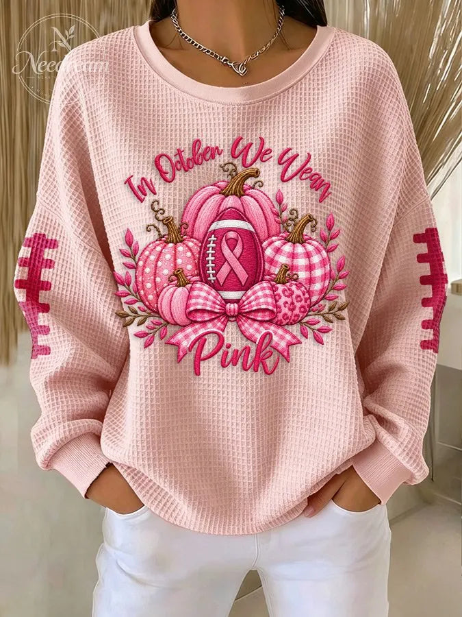 Women'S Pink Rugby Waffle Sweatshirt