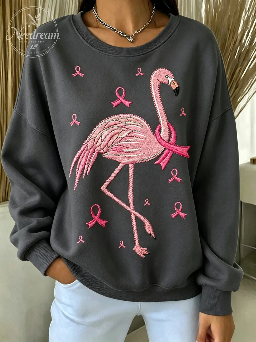 Women's Pink Flamingo Print Casual Sweatshirt