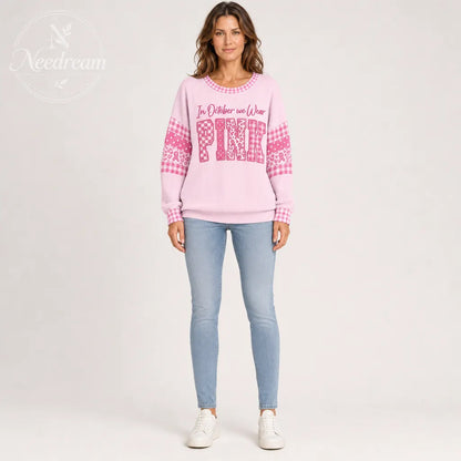 Women's Pink Graphic Print Long Sleeve Cotton Blend Sweatshirt