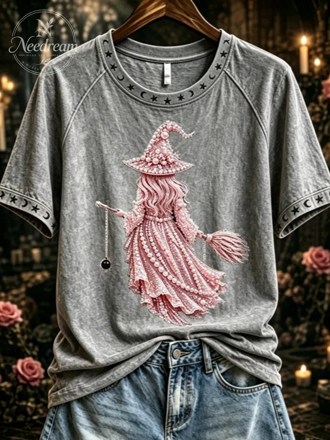 Women'S Breast Cancer Theme Halloween Elements Printed T-Shirt