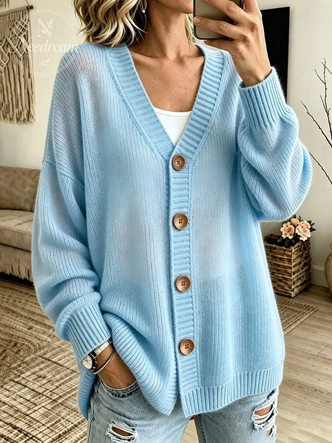 Women'S Casual Pink Knitted Cardigan