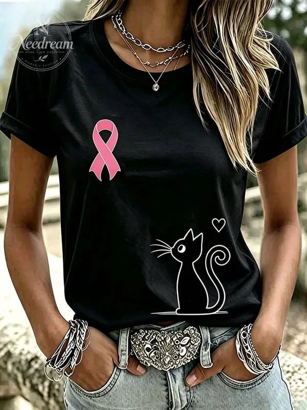 Women'S Casual Breast Cancer Publicity Print Top