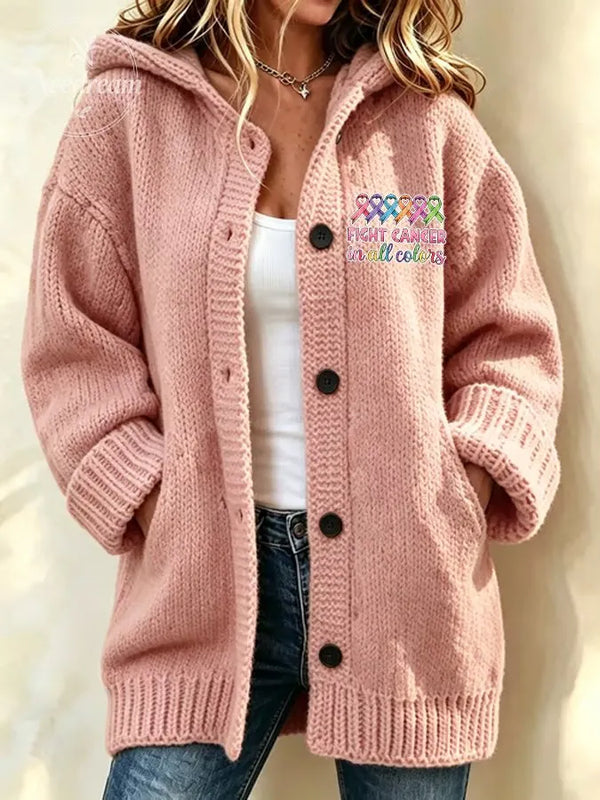 Women's Against Cancer Print Casual Cardigan