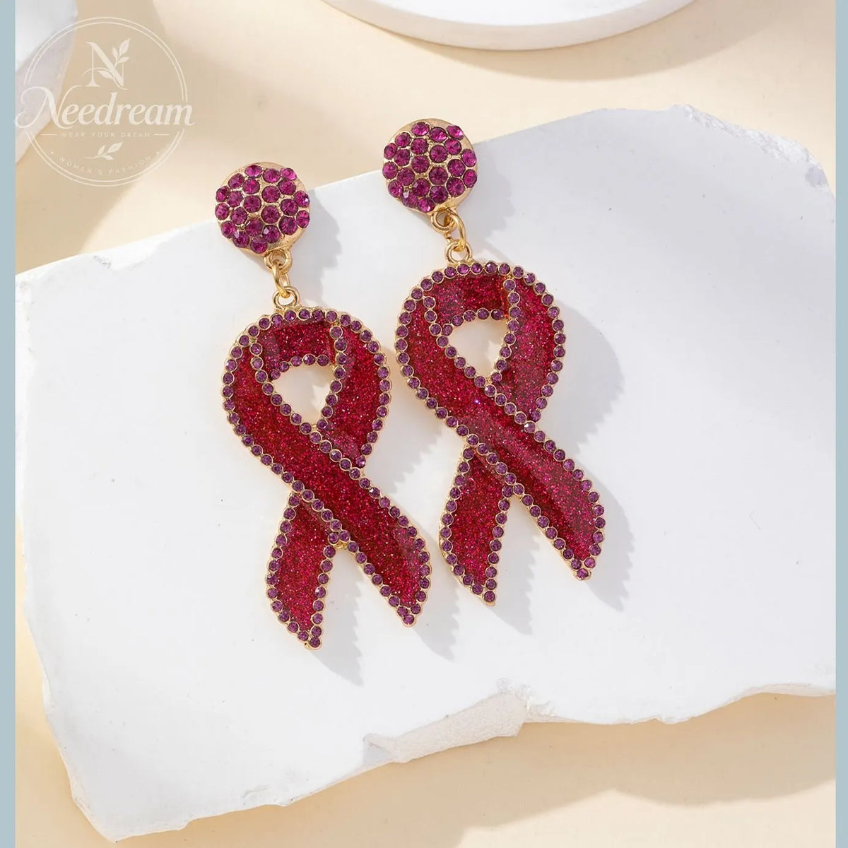 Red Ribbon Love Milk Day Holiday Drip Oil Set Diamond Earrings