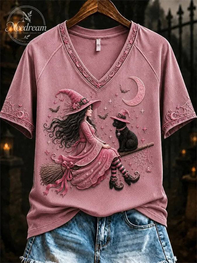 Women'S Casual Retro Pink Art Printed T-Shirt