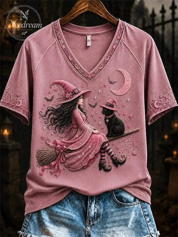 Women'S Casual Retro Pink Art Printed T-Shirt